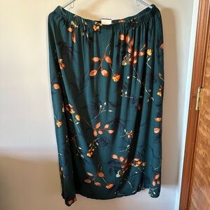 Vintage 90’s rayon skirt, teal background, orange and brown florals, large